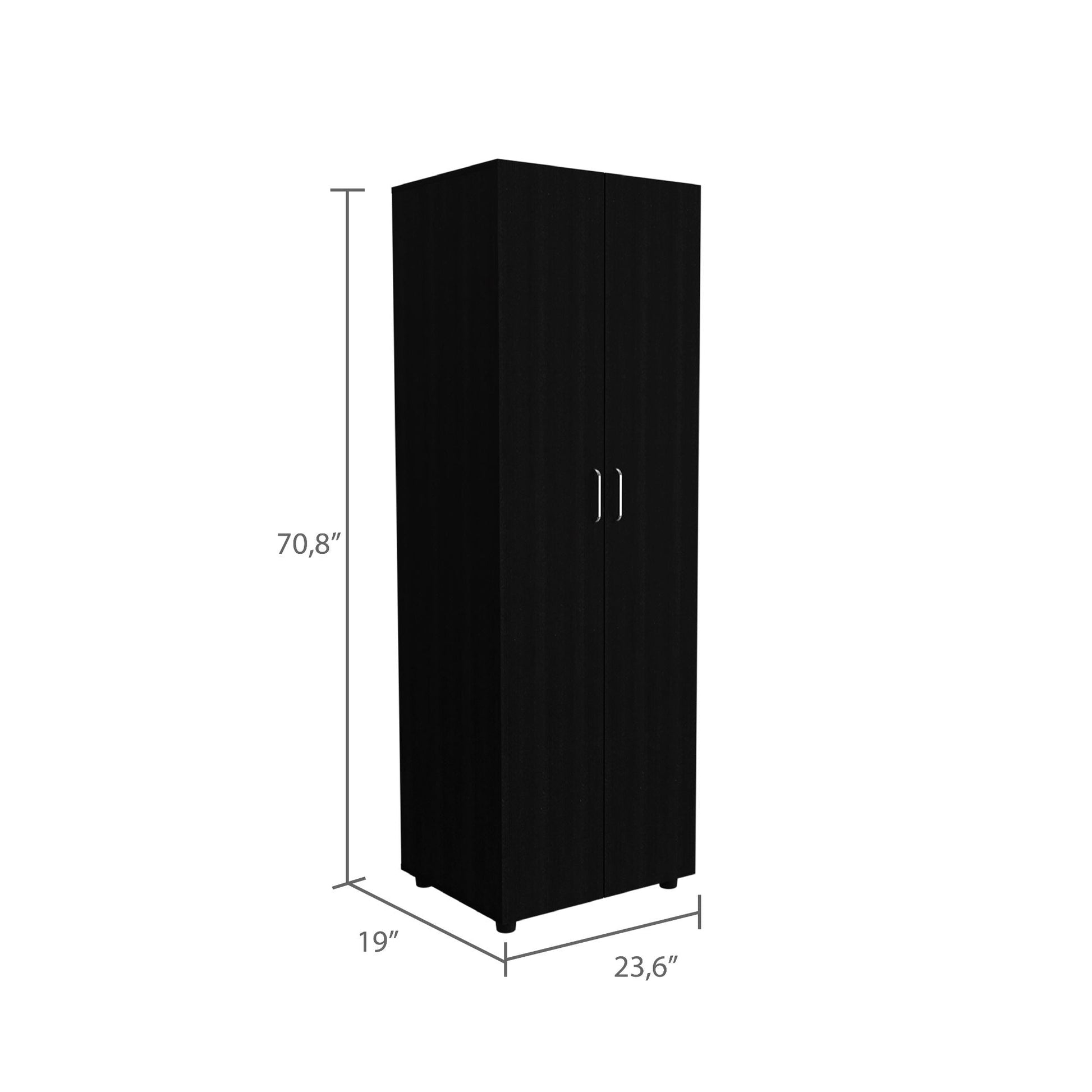 Black Armoire Organizer - 70.8" Tall, Two Shelves & Rod