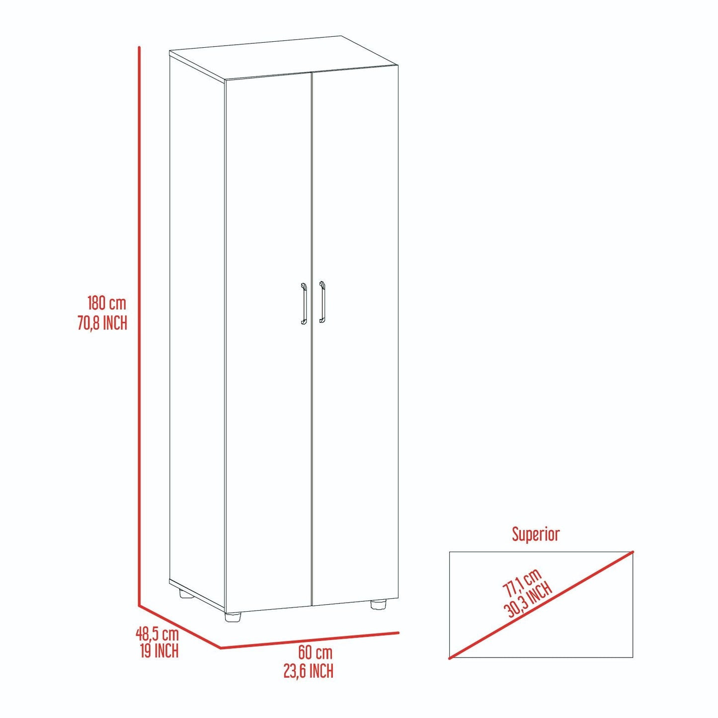 Black Armoire Organizer - 70.8" Tall, Two Shelves & Rod