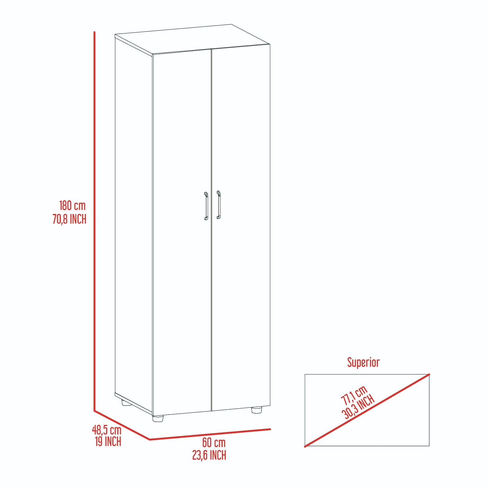 Black Armoire Organizer - 70.8" Tall, Two Shelves & Rod