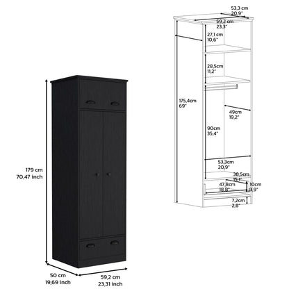 Black Dresser Closet with Upper Storage - 60" Wide