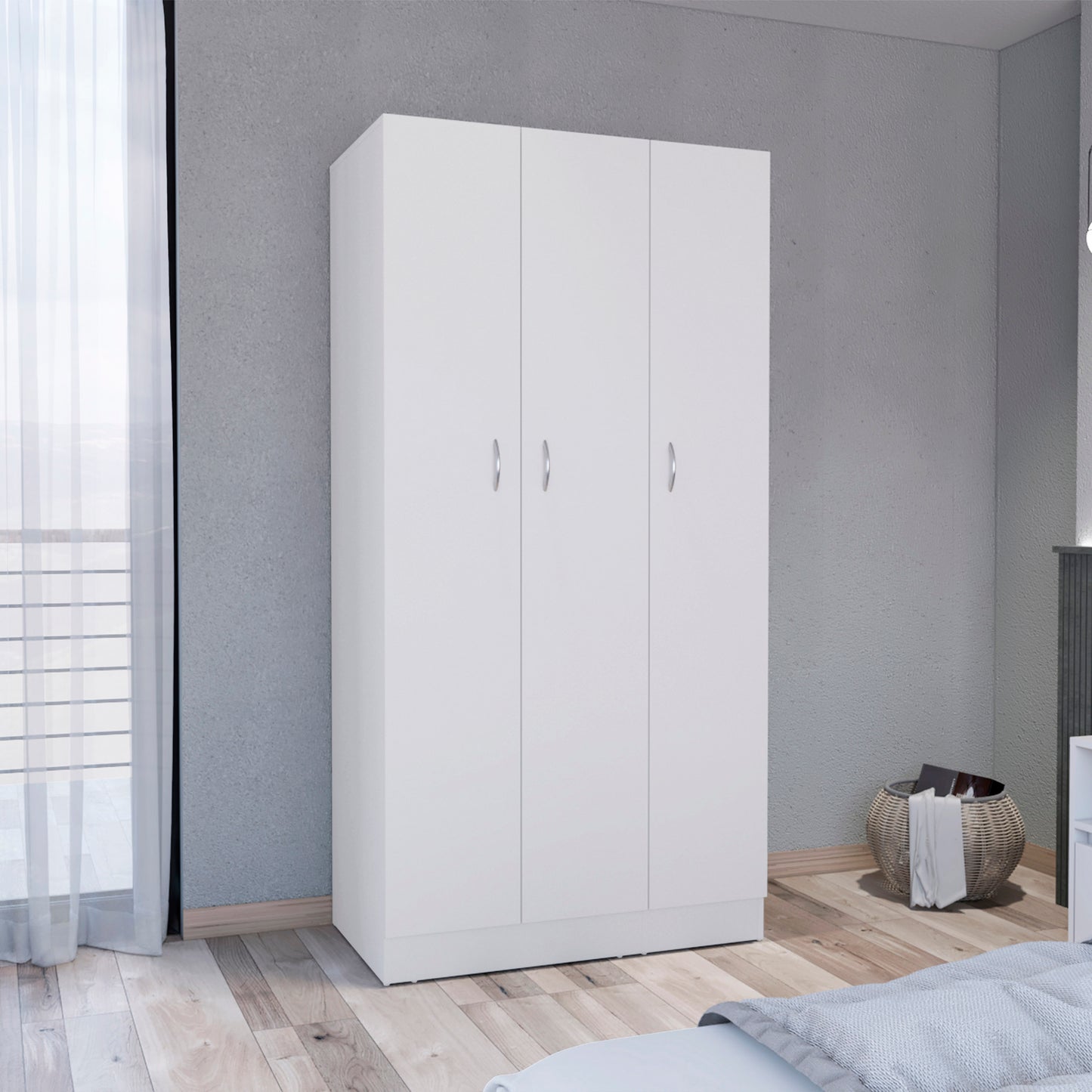 Wardrobe Armoire 71H" with 3-Doors and 2-Inner Drawers, 3 Doors, White