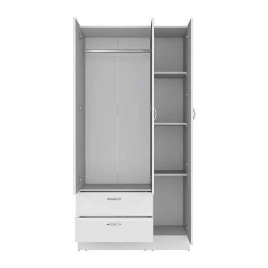71" White Wardrobe with 3 Doors & Mirror - Bedroom Storage