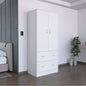 Armoire 71" H  with Two Doors, Two Drawers, and Hanging Rod,White