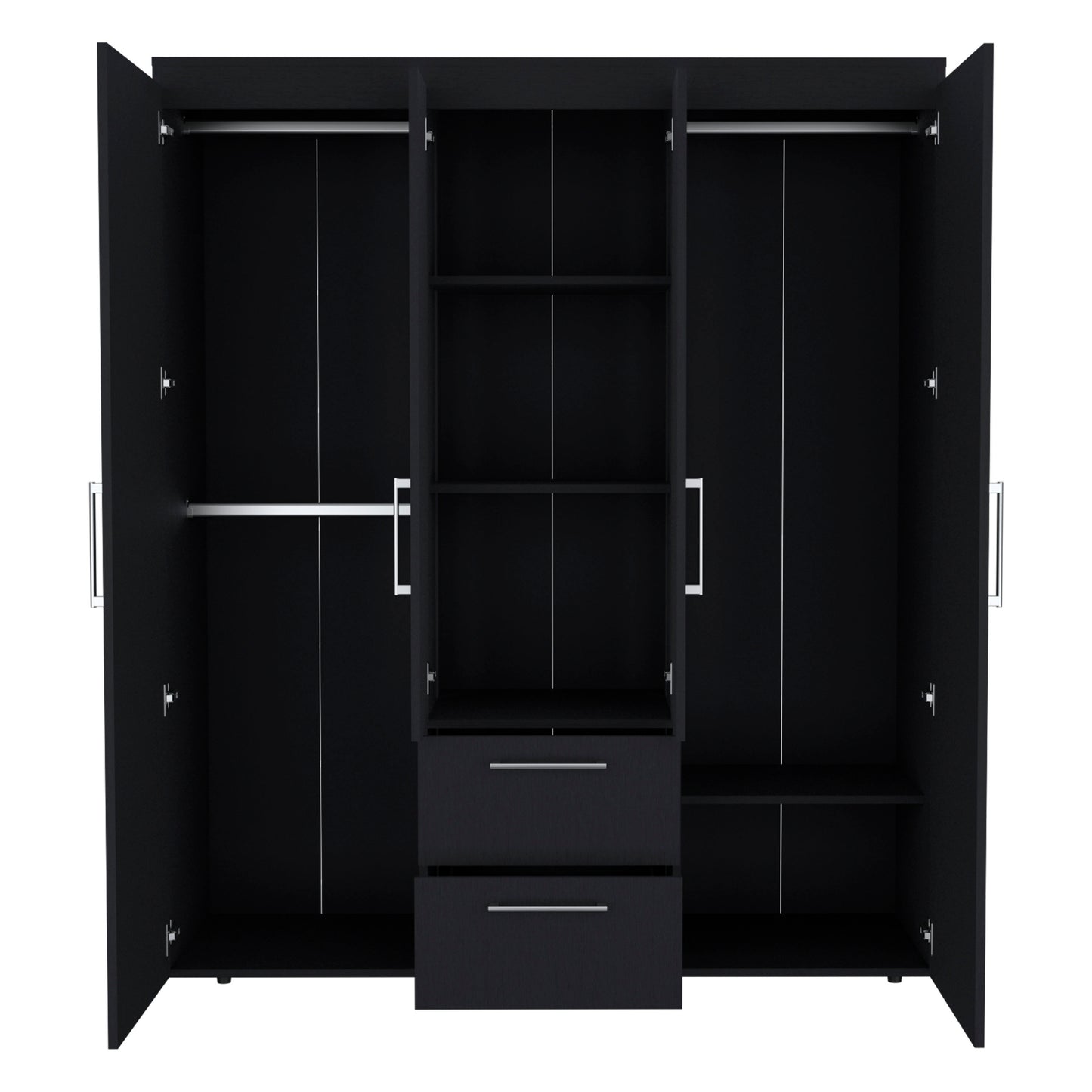 Black 60" Wide Dresser with 2 Rods & Drawers