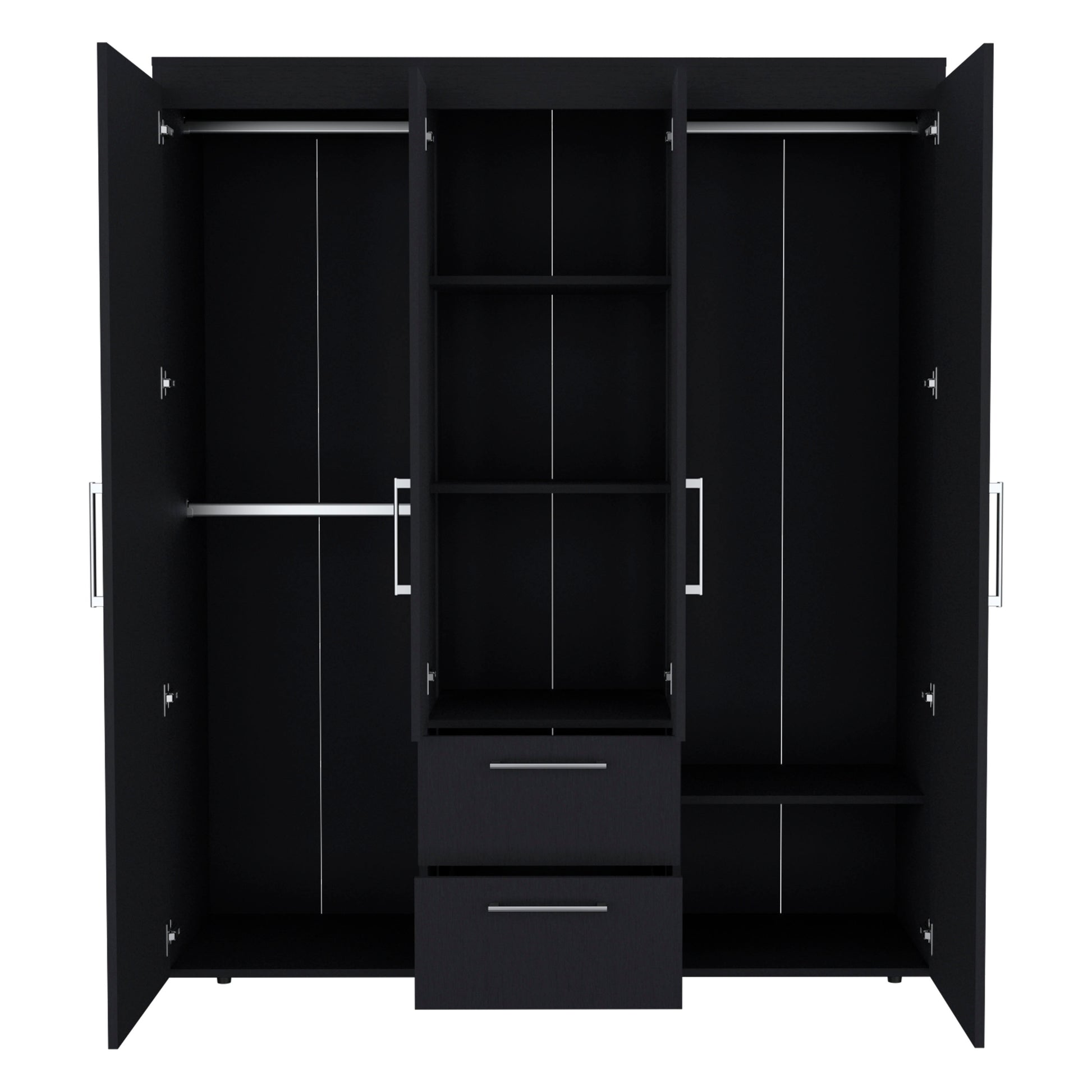 Black 60" Wide Dresser with 2 Rods & Drawers