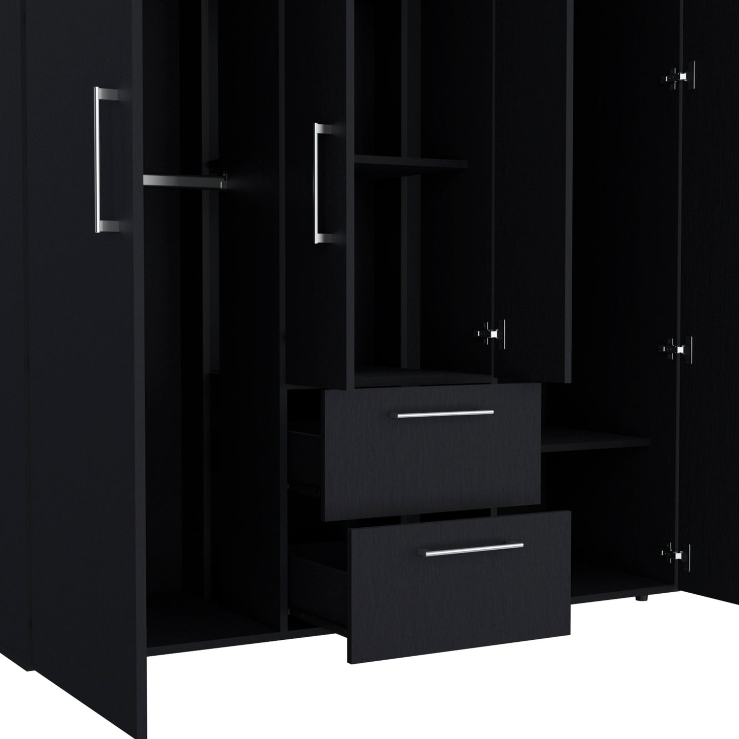 Black 60" Wide Dresser with 2 Rods & Drawers