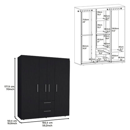 Black 60" Wide Dresser with 2 Rods & Drawers