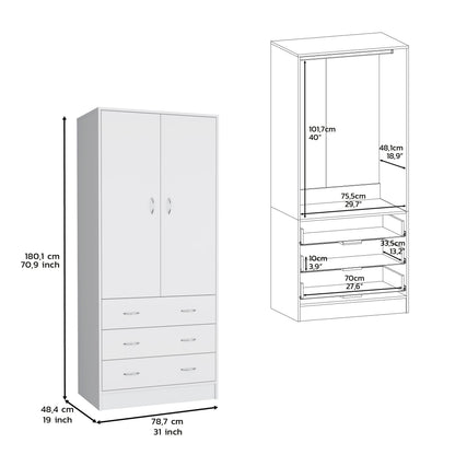 White Engineered Wood Armoire - 71" Tall Dresser
