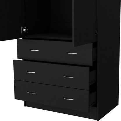 Black Armoire with Hanging Rod - 71" Storage Dresser