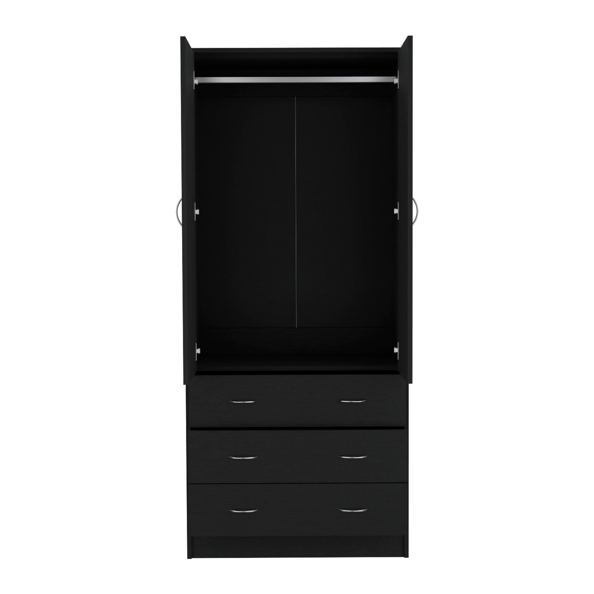 Black Armoire with Hanging Rod - 71" Storage Dresser