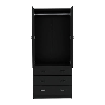 Black Armoire with Hanging Rod - 71" Storage Dresser