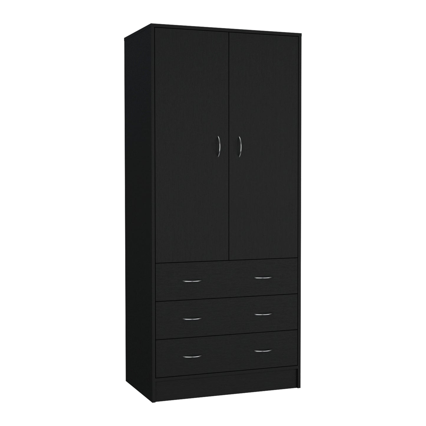 Armoire 71" H, with 2 doors, 3 drawers and 1 hanging rod, Black