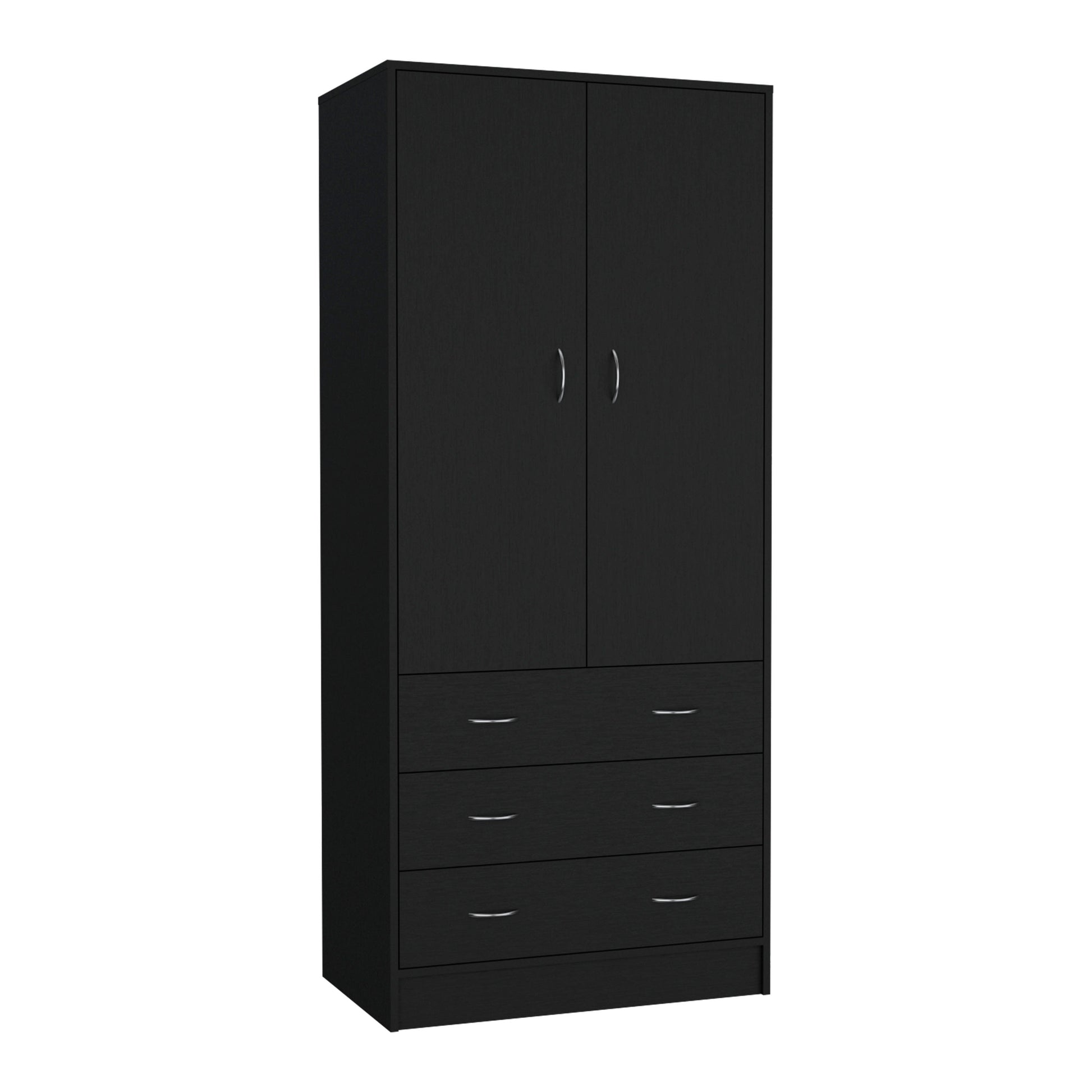 Armoire 71" H, with 2 doors, 3 drawers and 1 hanging rod, Black