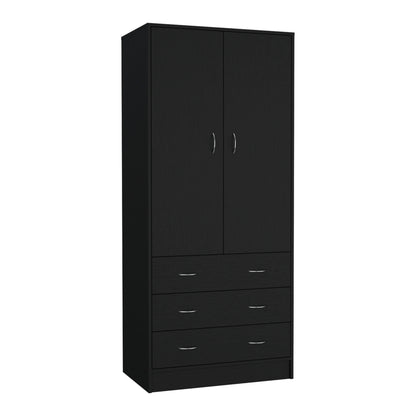 Armoire 71" H, with 2 doors, 3 drawers and 1 hanging rod, Black