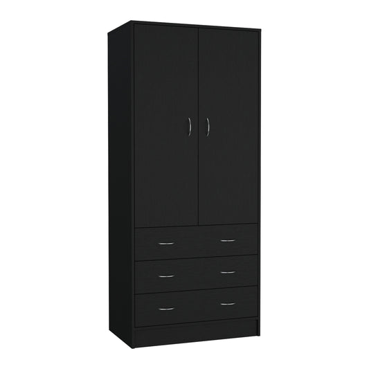 Armoire 71" H, with 2 doors, 3 drawers and 1 hanging rod, Black