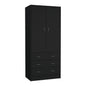 Armoire 71" H, with 2 doors, 3 drawers and 1 hanging rod, Black