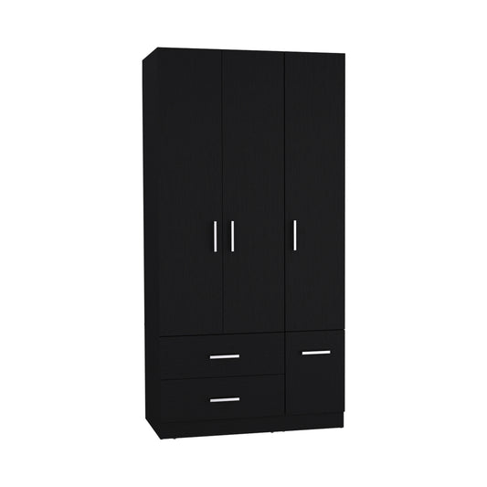 Armoire Wardrove 71", 4 Doors, Hanging Rod, 3 Cabinets, 6 Shelves, Black
