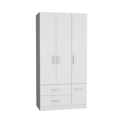 Armoire Wardrove 71", 4 Doors, Hanging Rod, 3 Cabinets, 6 Shelves, White