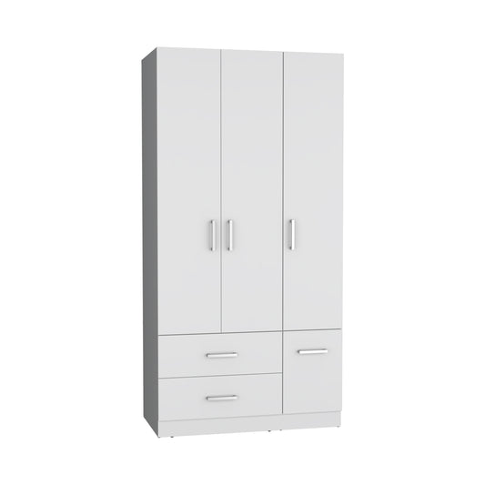 Armoire Wardrove 71", 4 Doors, Hanging Rod, 3 Cabinets, 6 Shelves, White