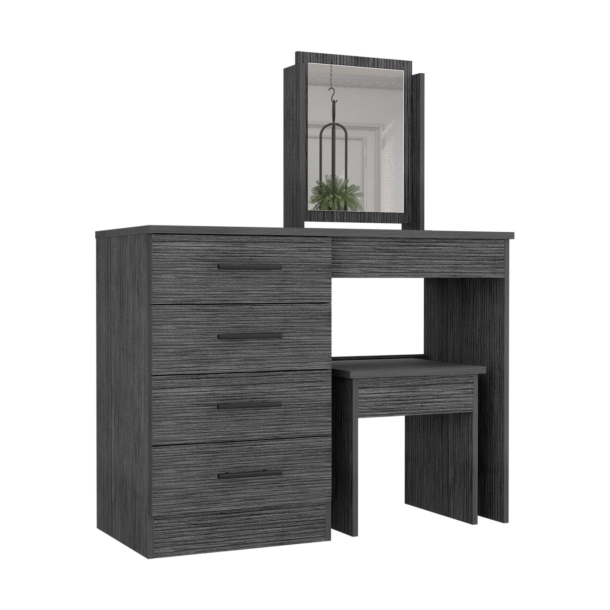 Makeup Dressing Table, Mirror, Four Drawers, Stool, Smokey Oak