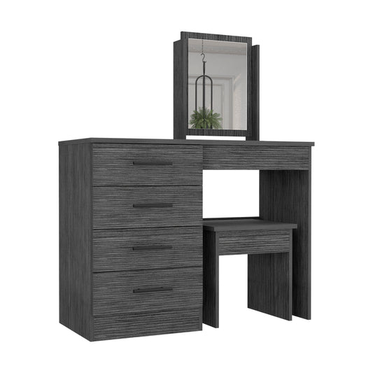 Makeup Dressing Table, Mirror, Four Drawers, Stool, Smokey Oak