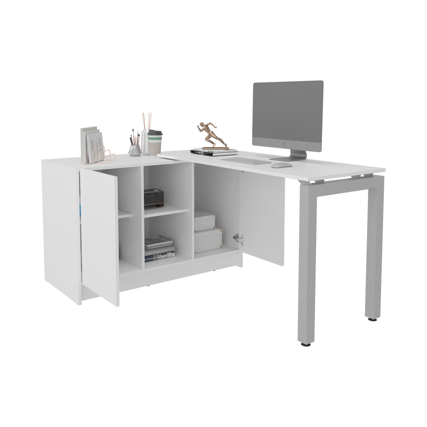 Rotating L-Shaped Office Desk - White, 42.9" x 59.4" for Home Office