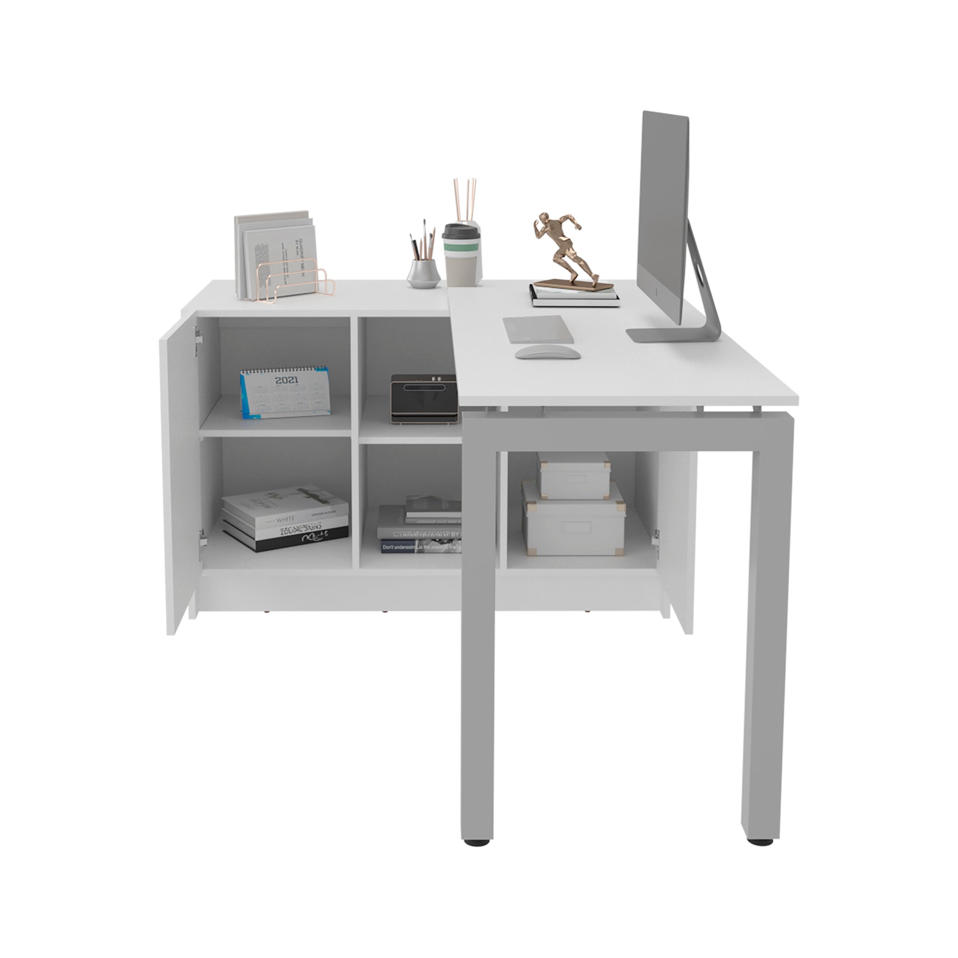 Rotating L-Shaped Office Desk - White, 42.9" x 59.4" for Home Office