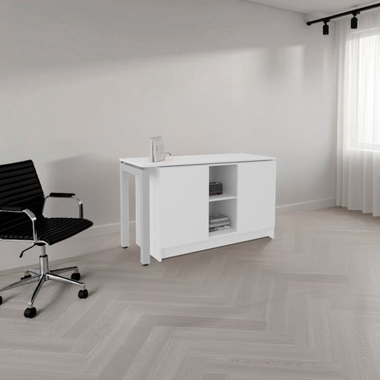 Desk 28.5" H, 2 Doors, 5 Shelves, 2 Legs, White - Home Office