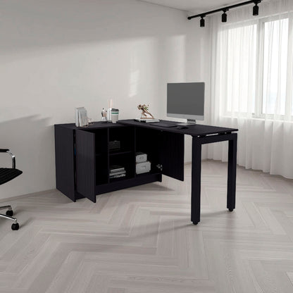 Black L-Shaped Desk with Storage - 42" W x 59.4" D for Home Office