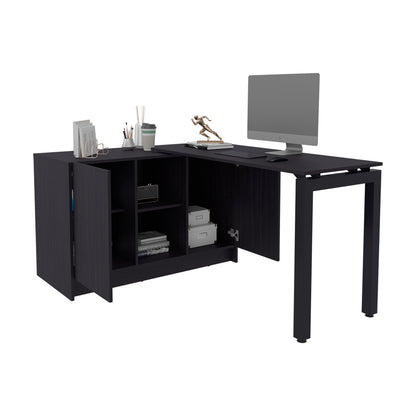 Black L-Shaped Desk with Storage - 42" W x 59.4" D for Home Office