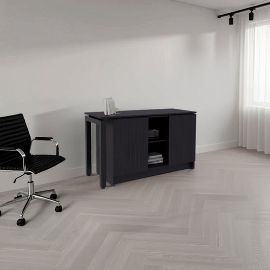 Desk 28.5" H, 2 Doors, 5 Shelves, 2 Legs, Black Wengue - Home Office