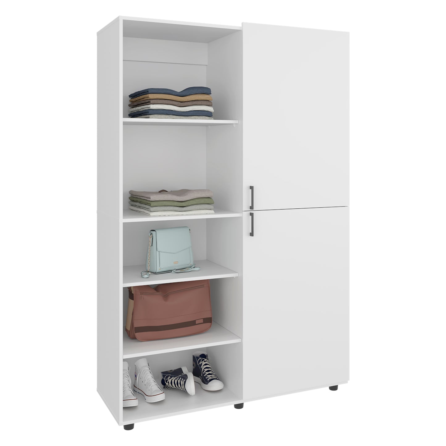 White 72" Wardrobe with 5 Shelves & Hanging Rod - Bedroom Storage
