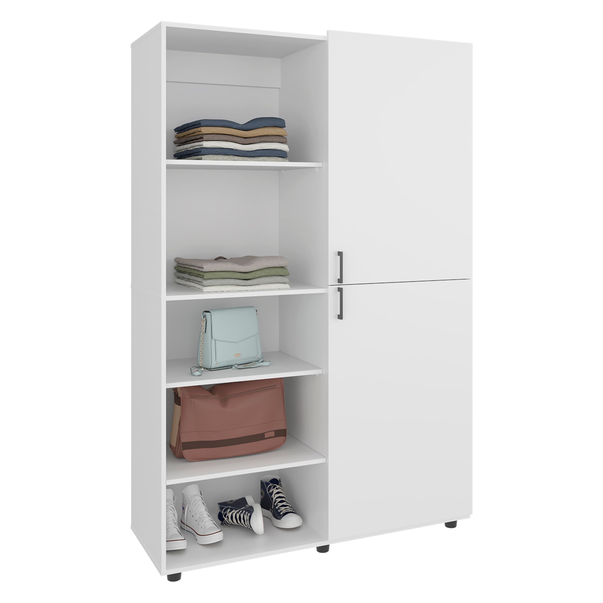 White 72" Wardrobe with 5 Shelves & Hanging Rod - Bedroom Storage