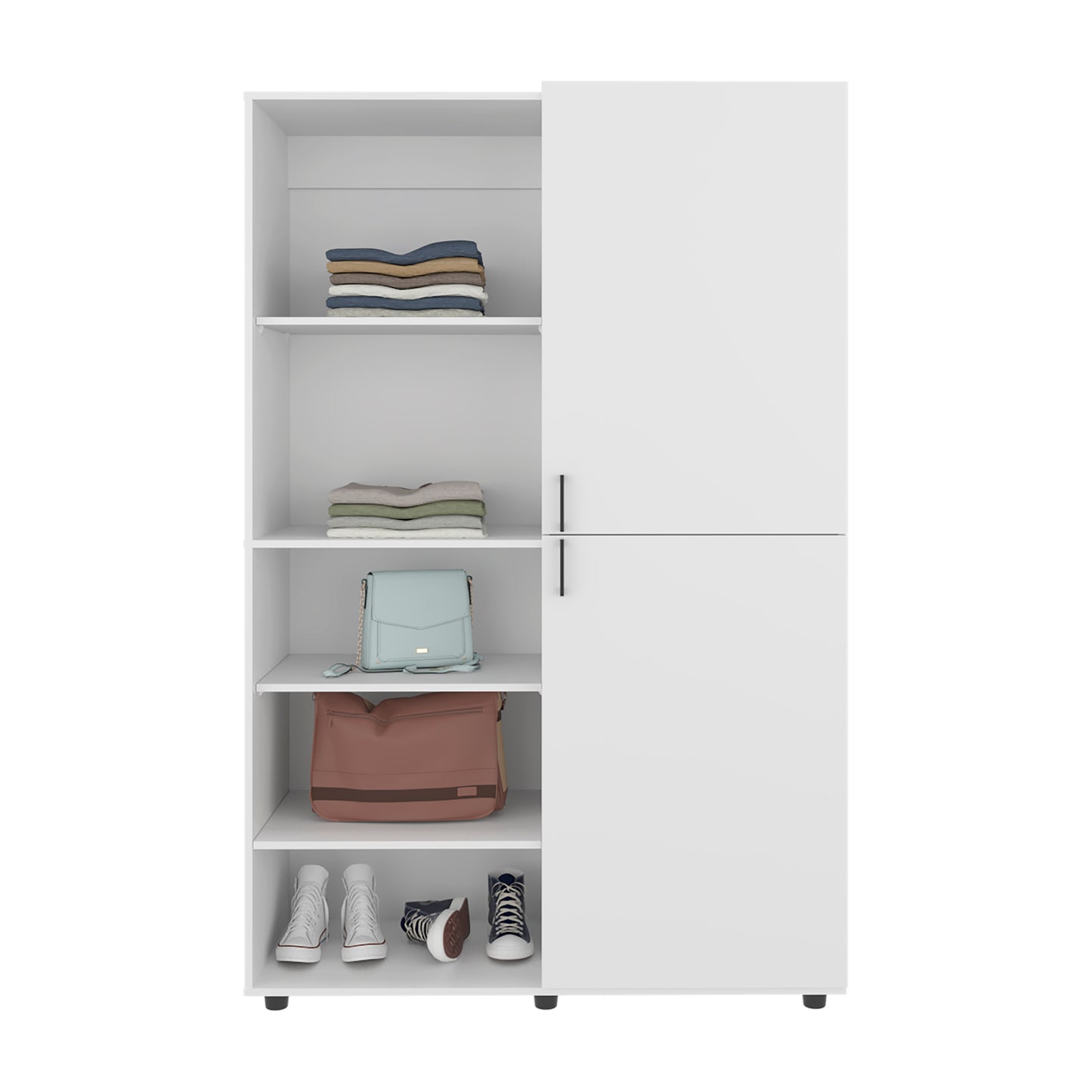 White 72" Wardrobe with 5 Shelves & Hanging Rod - Bedroom Storage