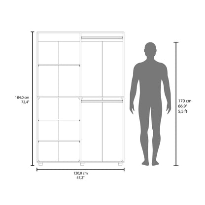 White 72" Wardrobe with 5 Shelves & Hanging Rod - Bedroom Storage
