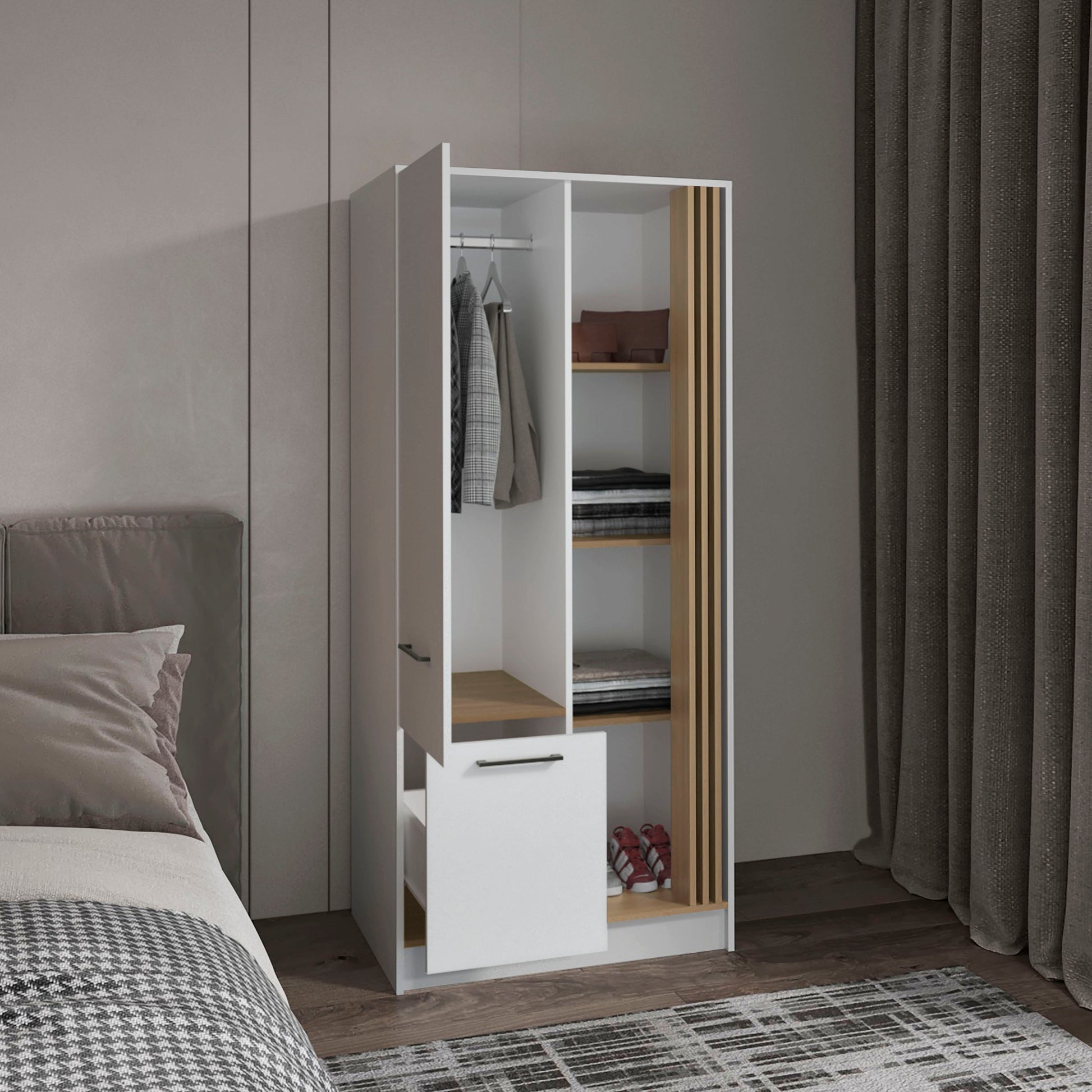 White Dresser with 4 Shelves & Drawer - 20.5" W x 31.5" D x 70.8" H