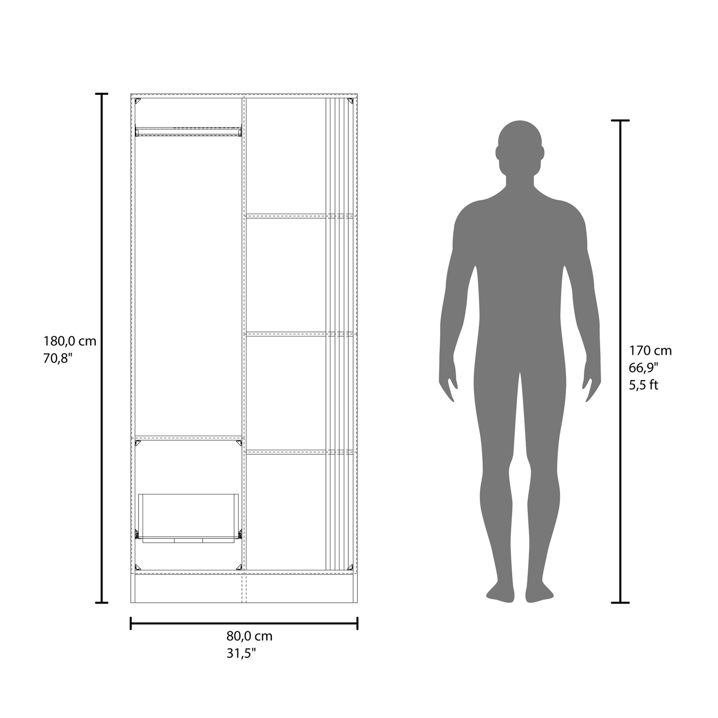 White Dresser with 4 Shelves & Drawer - 20.5" W x 31.5" D x 70.8" H