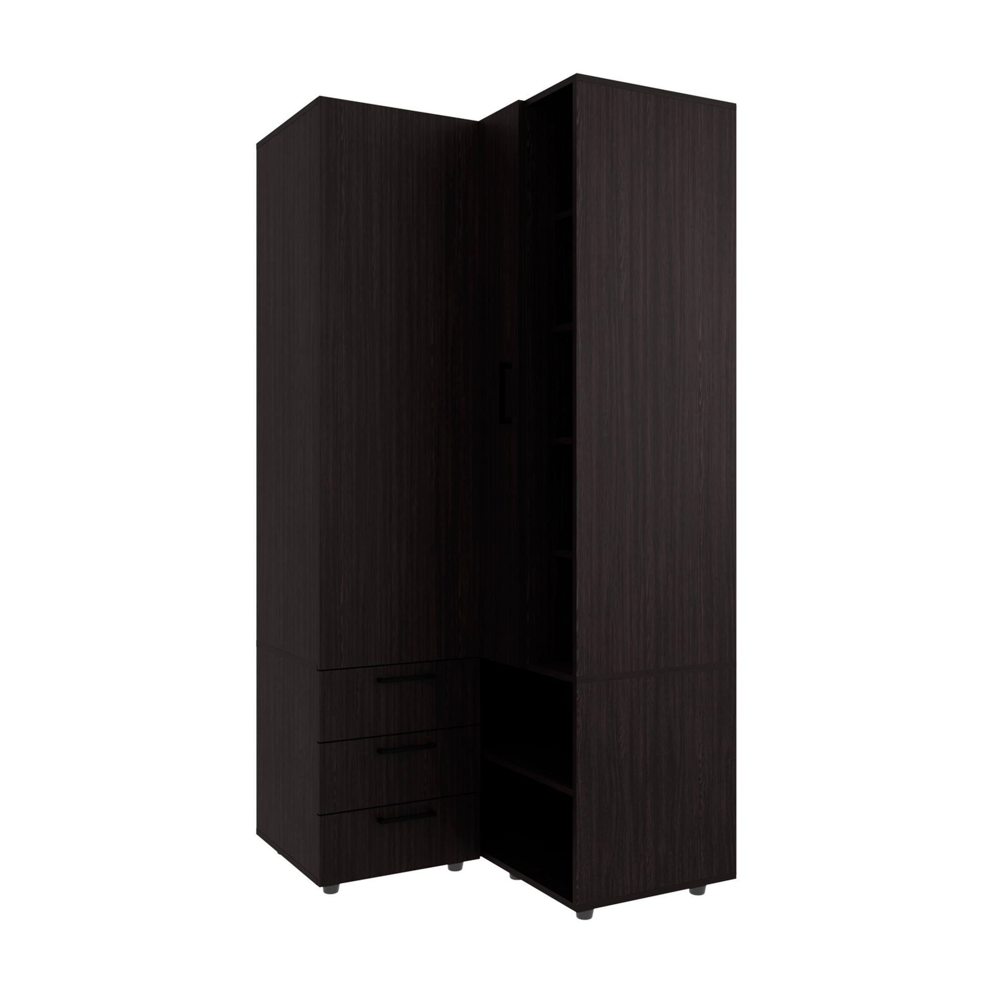 Black 3-Drawer Dresser with 7 Shelves - 70.9" Wide