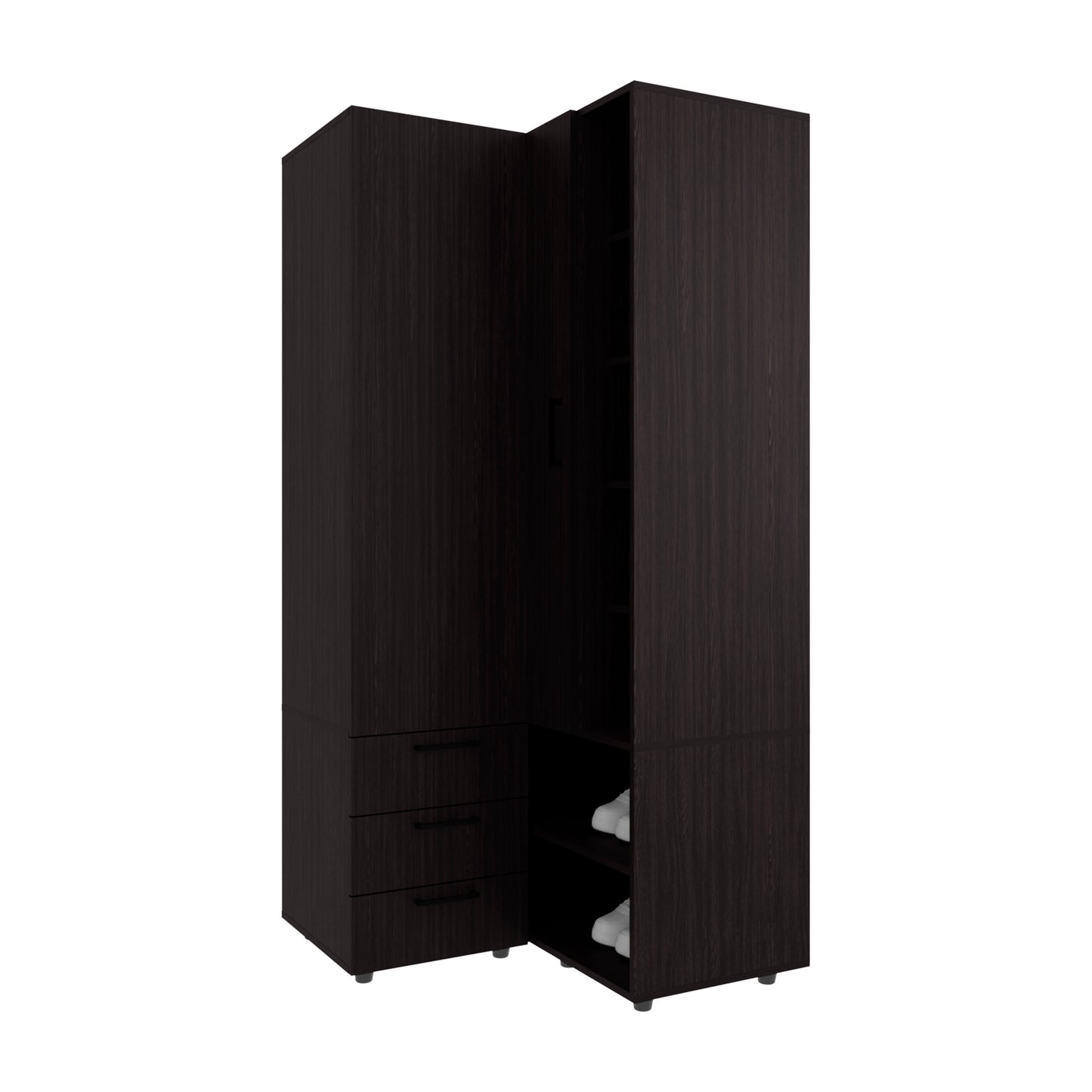 Black 3-Drawer Dresser with 7 Shelves - 70.9" Wide