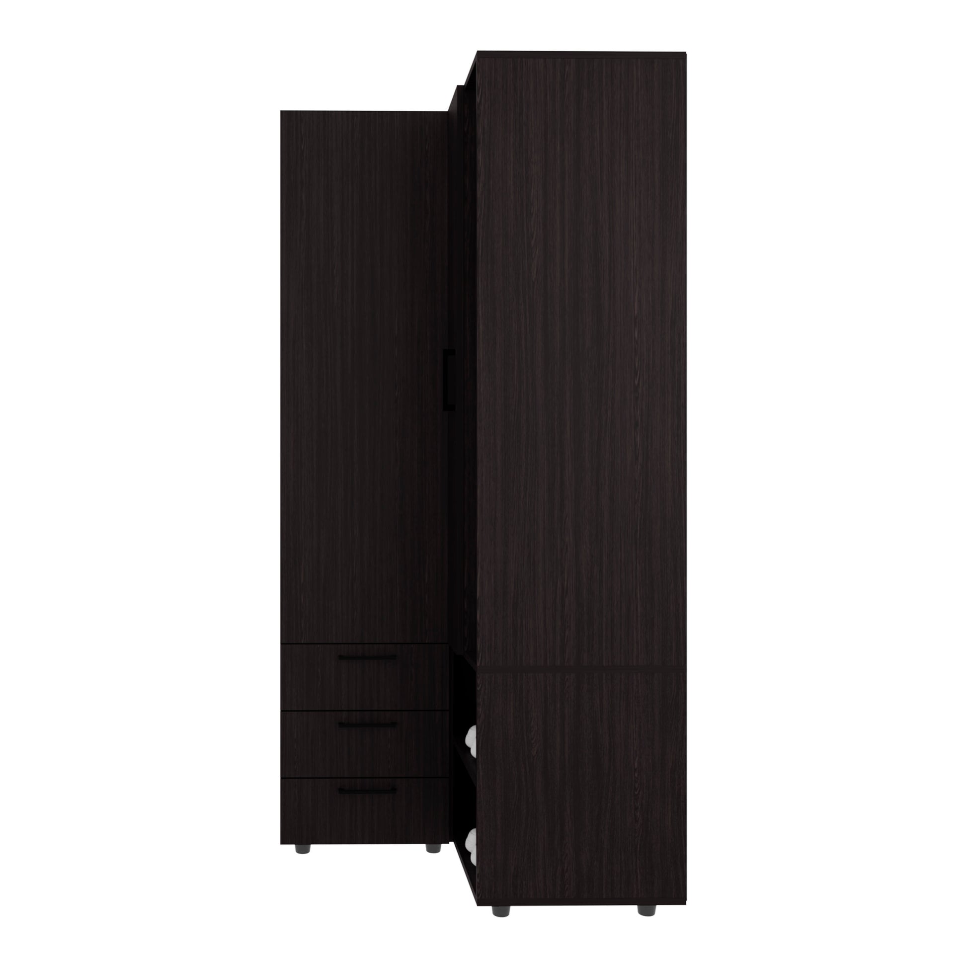 Black 3-Drawer Dresser with 7 Shelves - 70.9" Wide