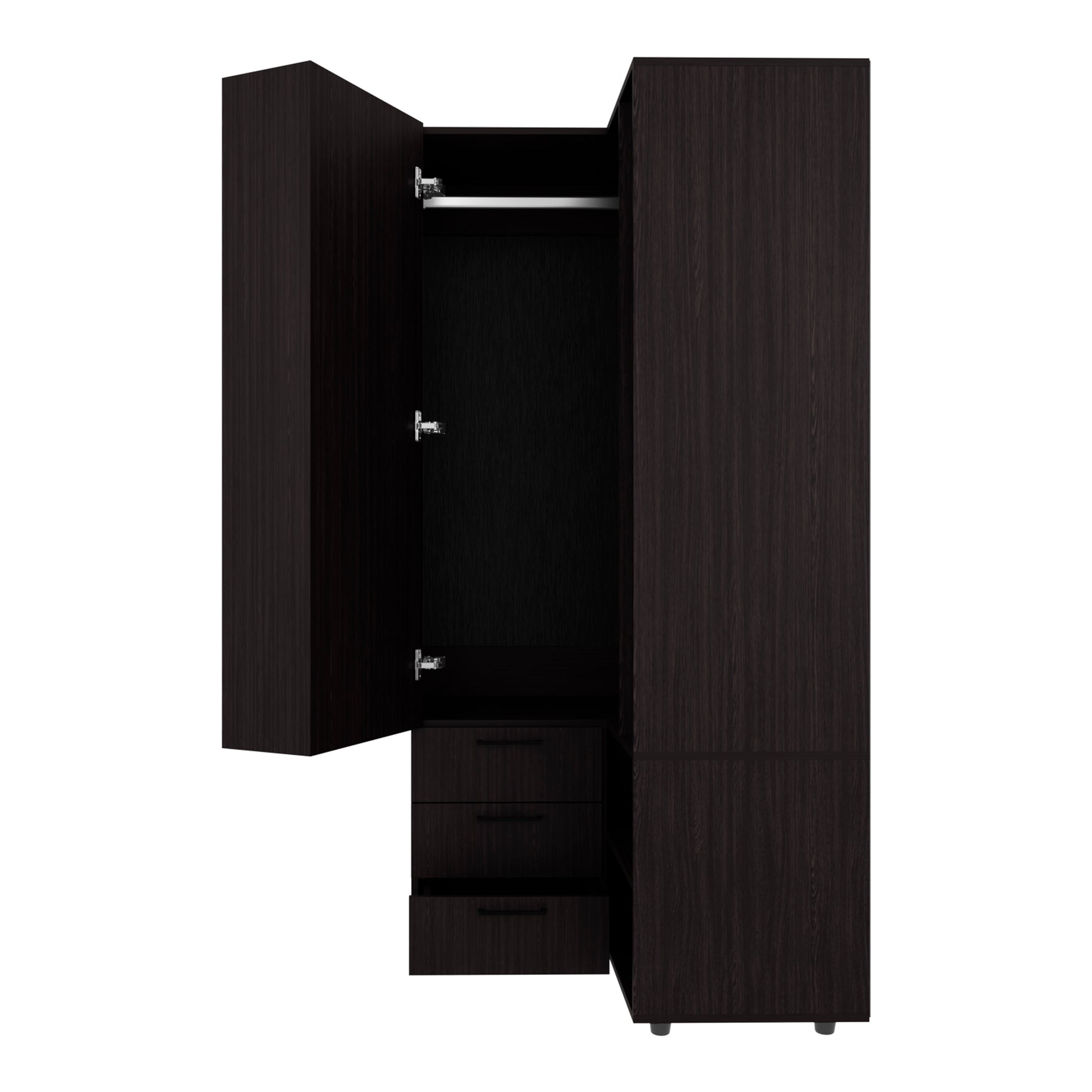 Black 3-Drawer Dresser with 7 Shelves - 70.9" Wide