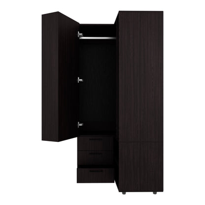 Black 3-Drawer Dresser with 7 Shelves - 70.9" Wide
