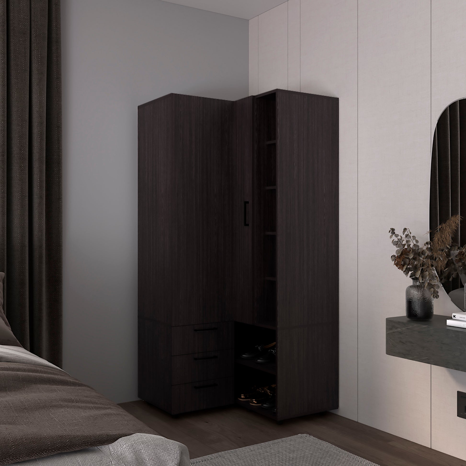 Armoire 70.9" H, 1 Door, 3 Drawers, 7 Shelves, 10 Legs, Black Wengue - Bedroom