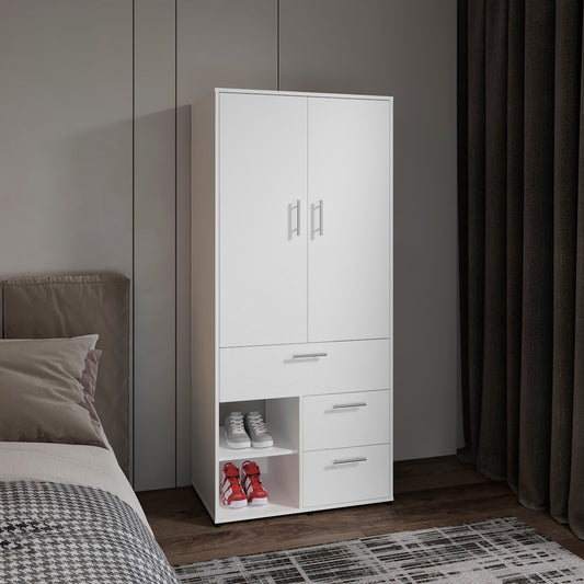Armoire 70.90" H, 2 Doors, 3 Drawers, 2 Shelves, 6 Legs, White - Bedroom