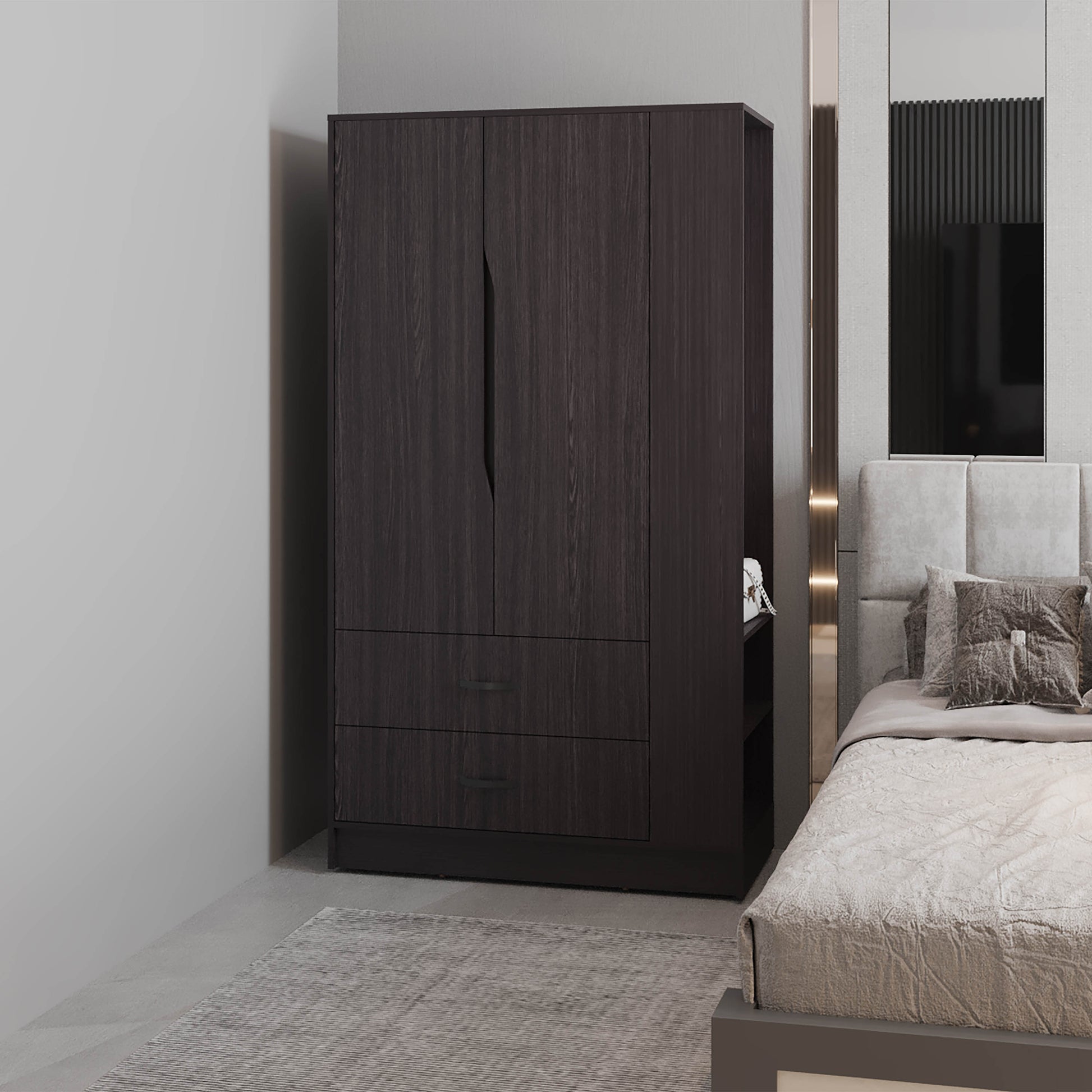 Armoire 71.1" H, 3 Doors, 1 Drawer, Black Wengue - Bedroom