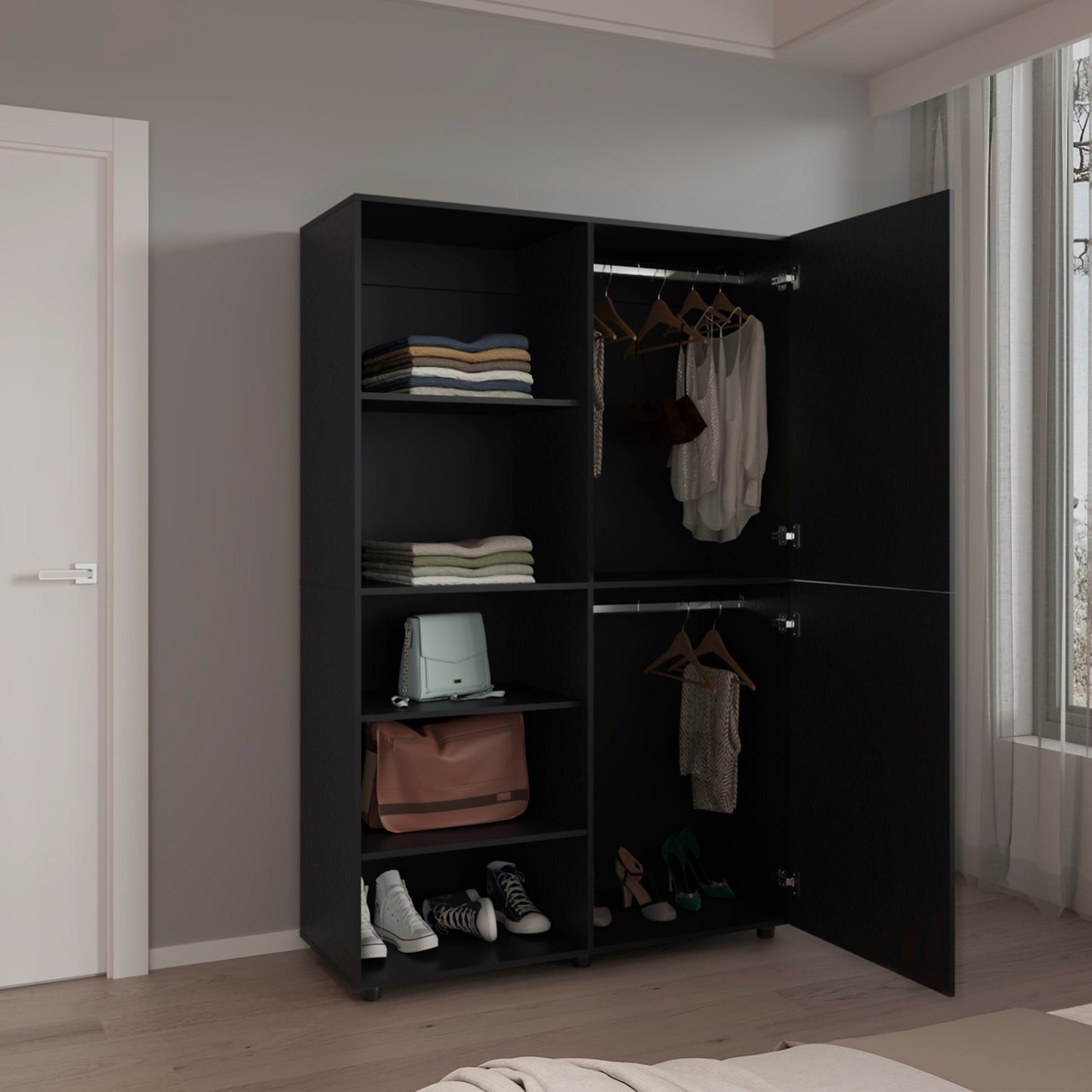 Black Engineered Wood Dresser - 72" Wide Storage