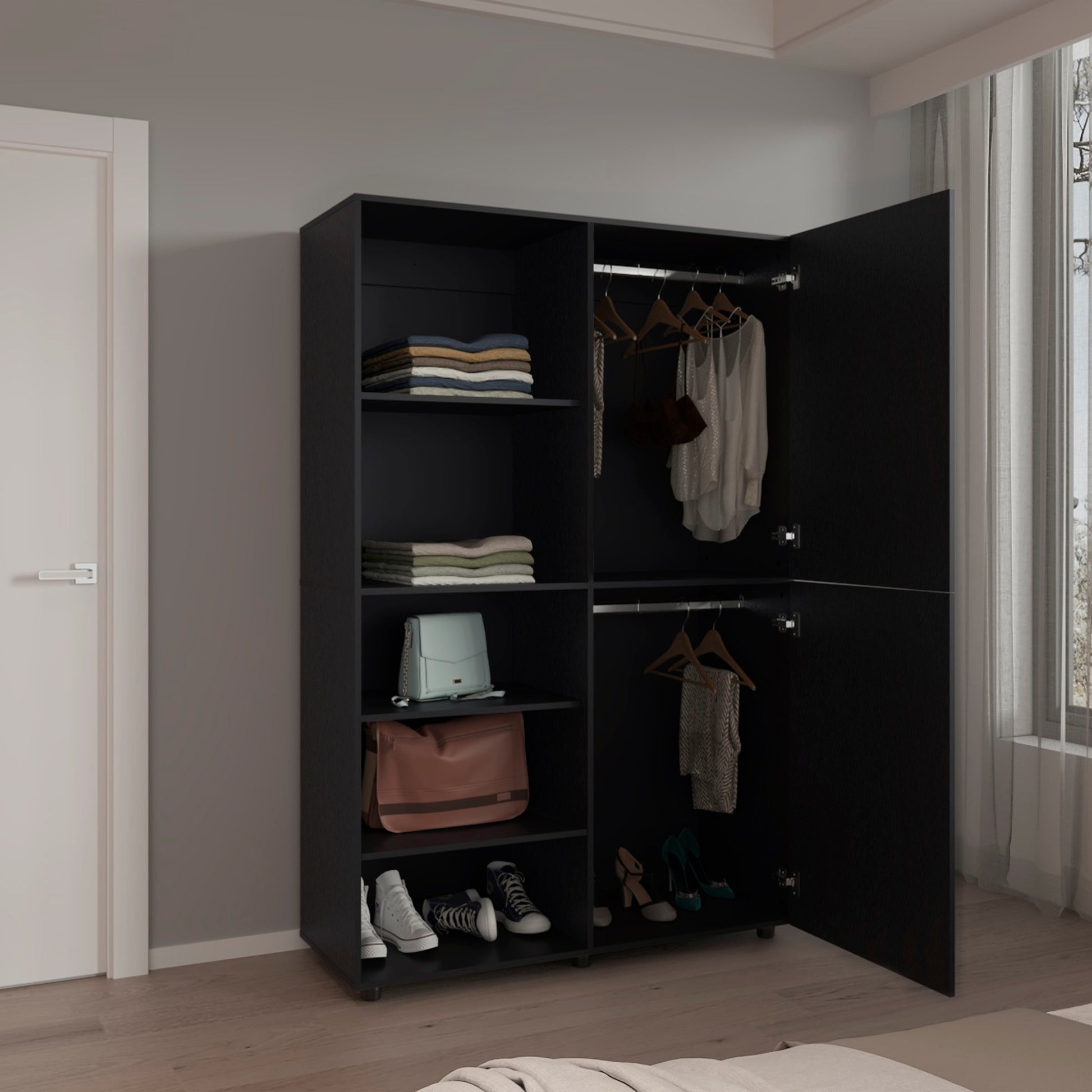 Black Engineered Wood Dresser - 72" Wide Storage