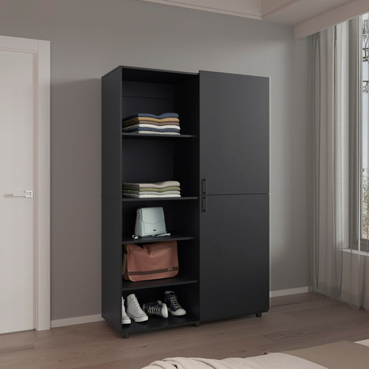 Wardrobe 72.4" H, 2 Doors, 6 Legs, 5 Shelves, Black Wengue - Wardrobe