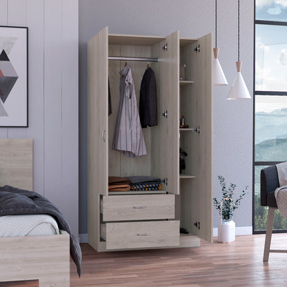 Light Gray 70.8" Bedroom Dresser with 5 Shelves & Hanging Rod