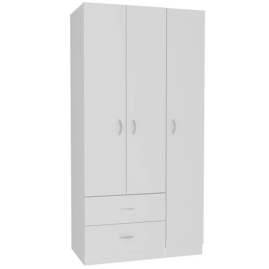 White 3-Door Wardrobe with Hanging Rod & Shelves for Bedroom